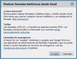 Texto legal e información del servicio de llamas telefónicas de Google